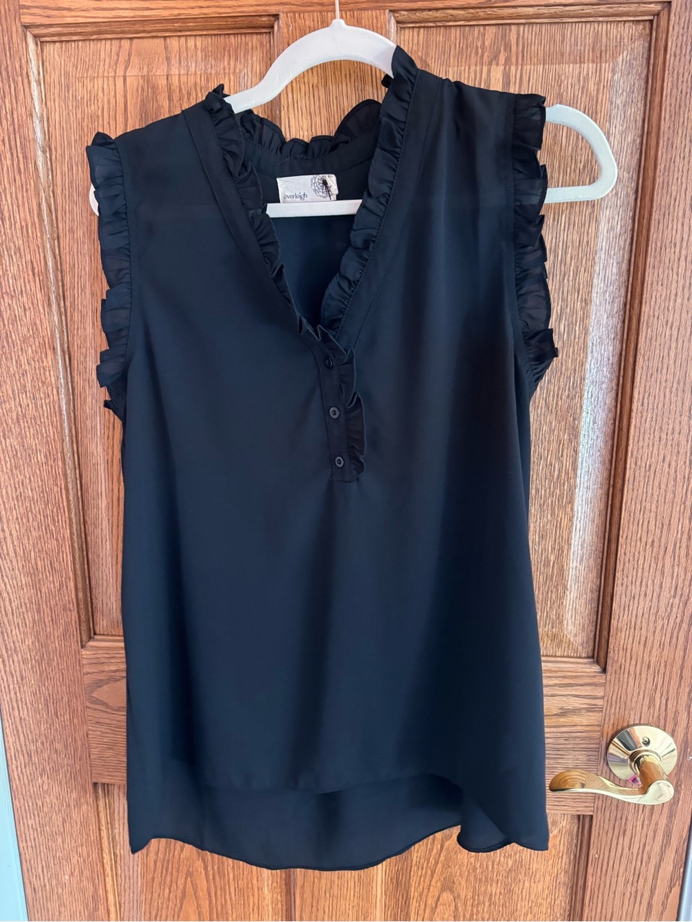 everleigh Black Ruffle Trim Sleeveless V-Neck Blouse